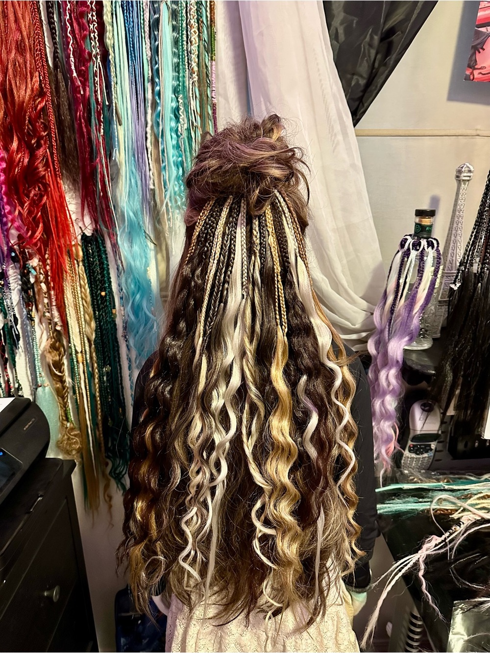 Hand-Braided Multi-Tone Long Wig in Brown with Blonde Highlights